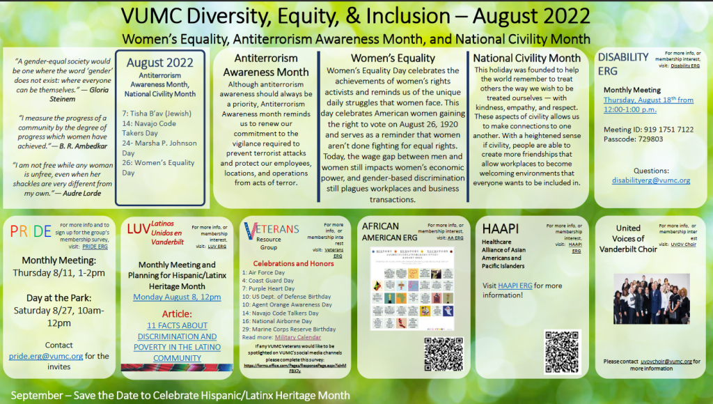 Monthly Diversity & Inclusion Celebrations VUMC Office of Diversity